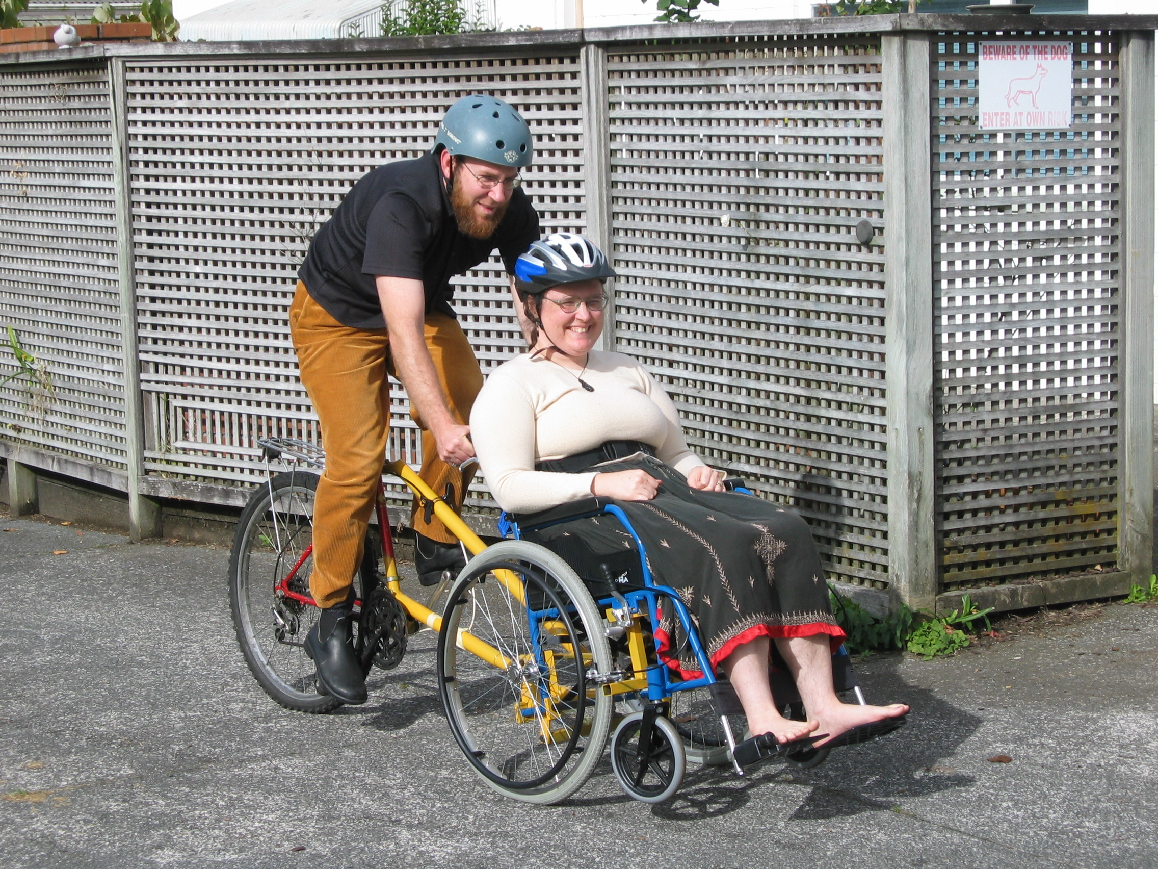 Heather and Martin going for a ride in the wheelchair bike